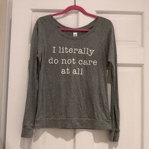 Forever 21 Gray Long-Sleeve Top with Saying